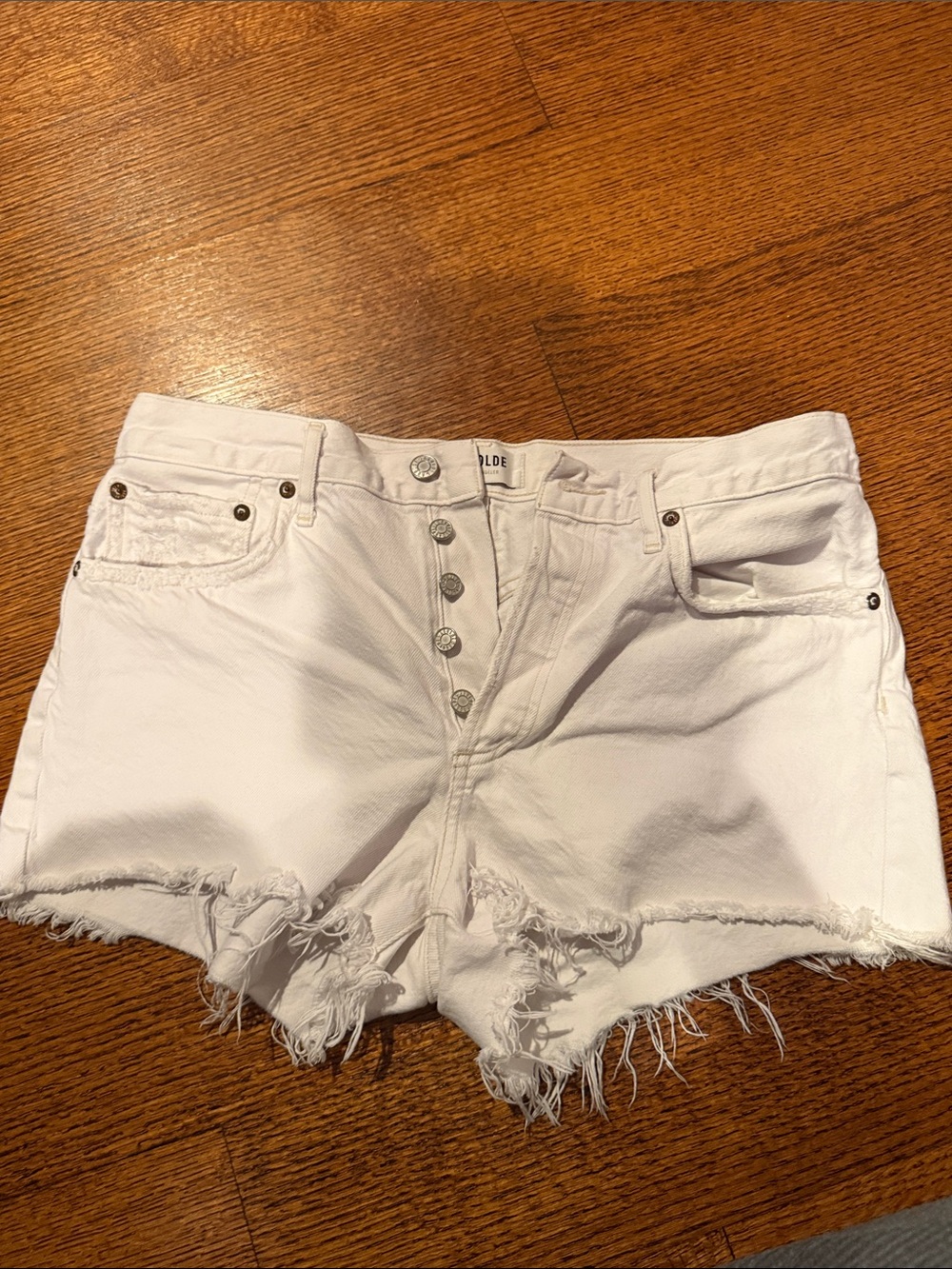 Agolde white denim shorts